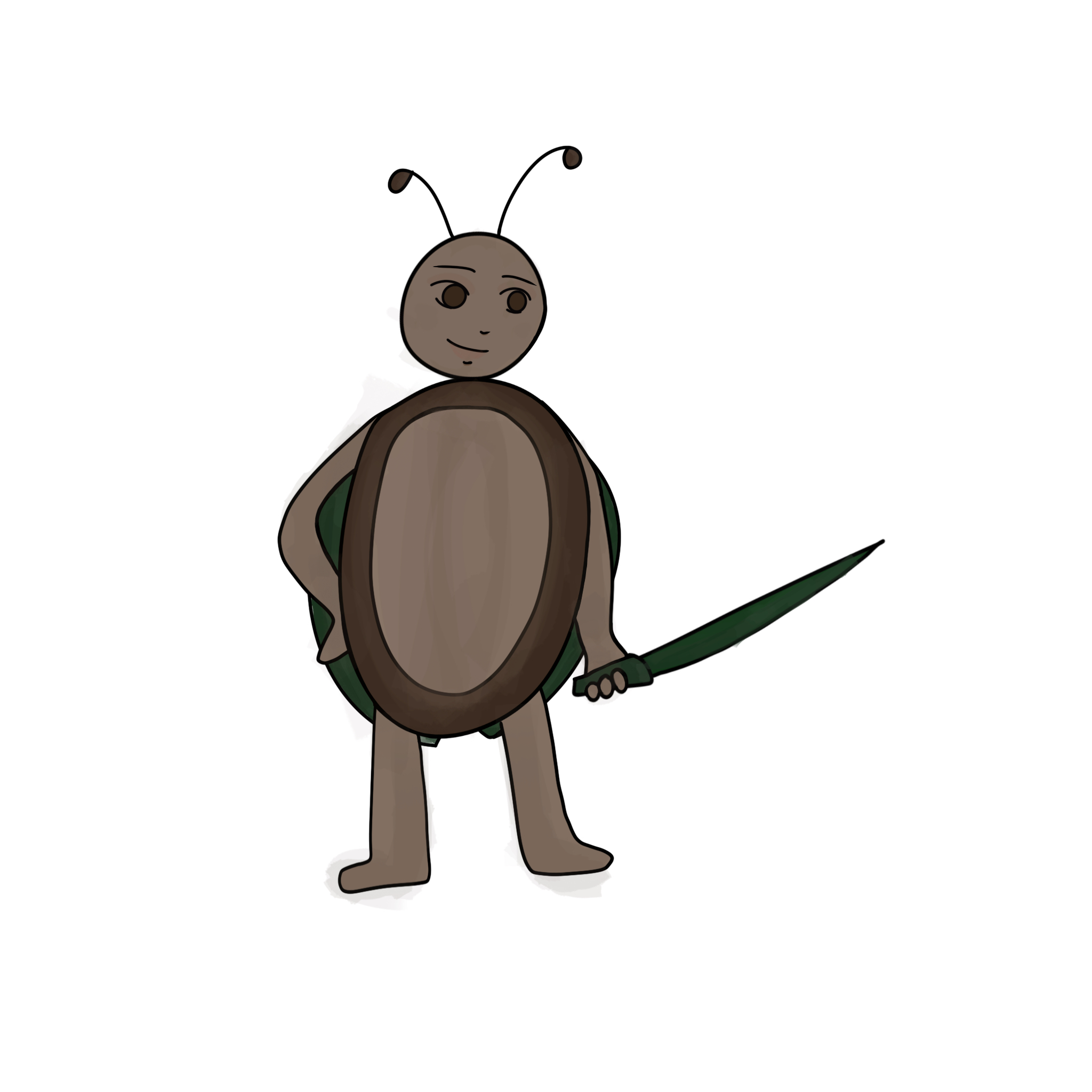 Bug Harold holding a green sword